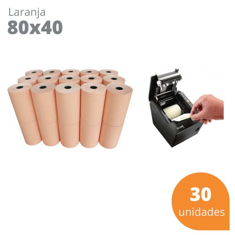 Bobina Térmica 80x40 Laranja - 30 unidades para Cupom Fiscal PDV